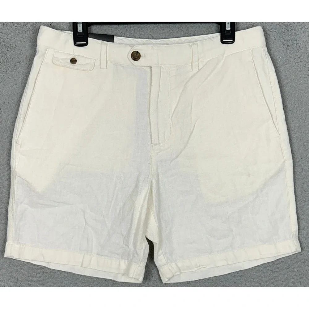 NEW Banana Republic Linen Shorts Mens 32X7 Slim Fit Cream Off White Casual Chino